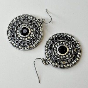 Silver and Black Oxidised Circular Drop Earrings